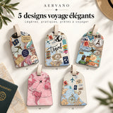 Aervano VoyageTag cinq designs d'étiquettes de bagage